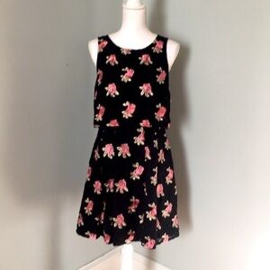 Elle black floral print knee length grass